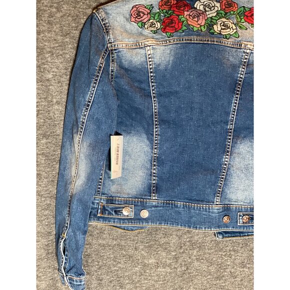 LulaRoe Harvey Blue Stonewashed Denim Jean Jacket Size XS Embroidery Rose - Picture 9 of 11